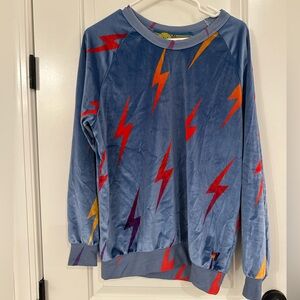 Aviator Nation velvet lightning bolt crew neck EUC